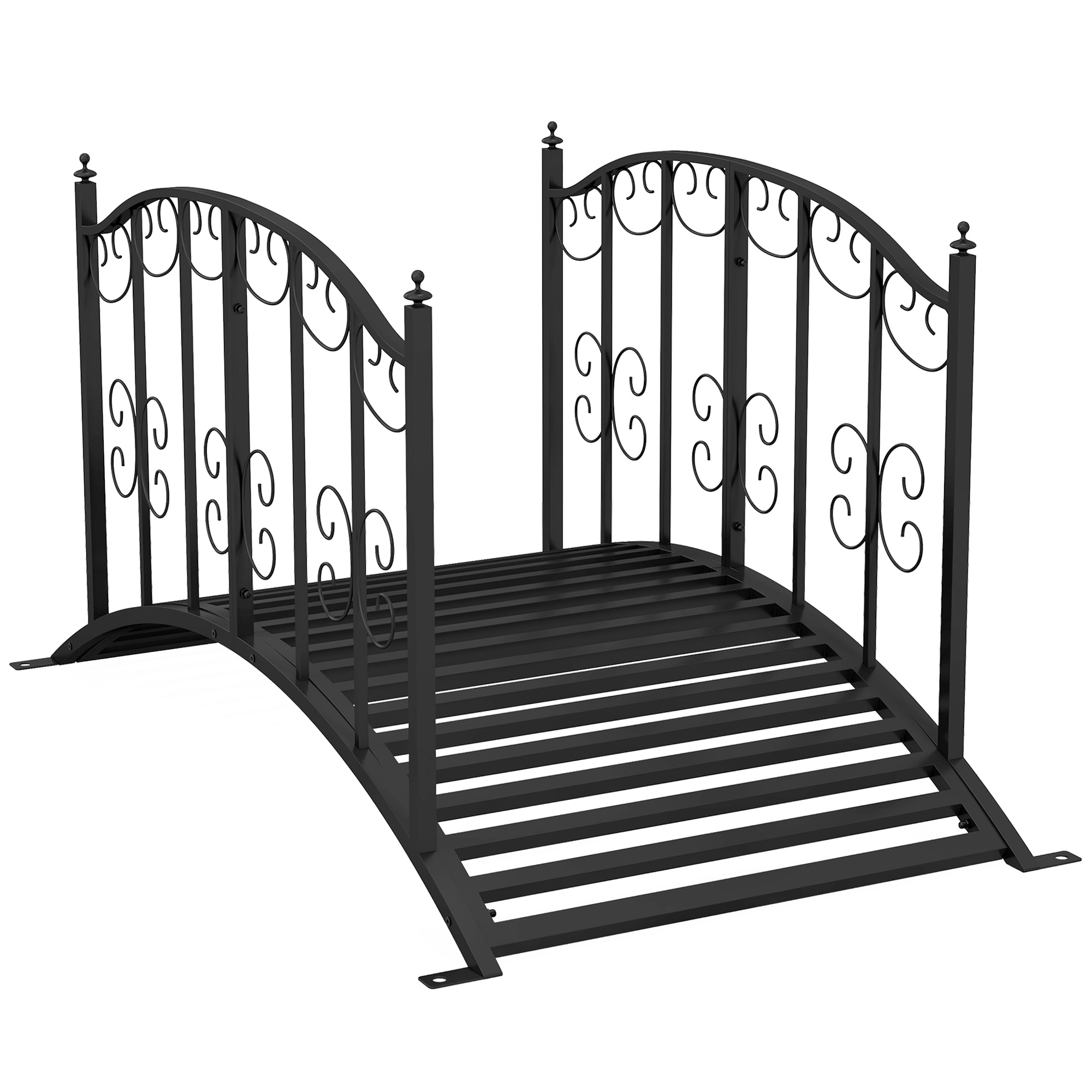 1.2M Metal Decorative Scrollwork Arch Garden Bridge, Black