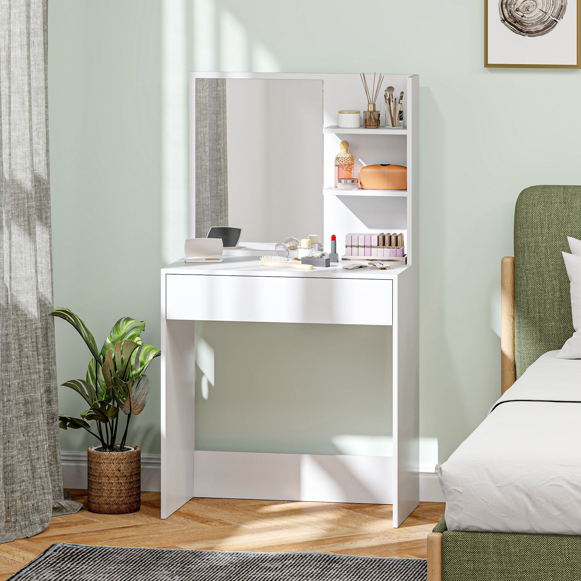 Fynco - Dressing Table with Mirror and Storage - White