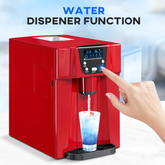 Fynco - 3L Ice Maker Machine and Water Dispenser, 12kg in 24H, 2 Sizes 9 Ice Cubes Ready in 6-10 Mins Ice Machine, Red