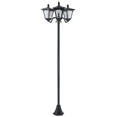1.8m Traditional Victorian Style 3 Way Head Outdoor Garden Solar Post Lamp Sensor Dimmable LED Lantern Bollard Pathway IP44 – Black