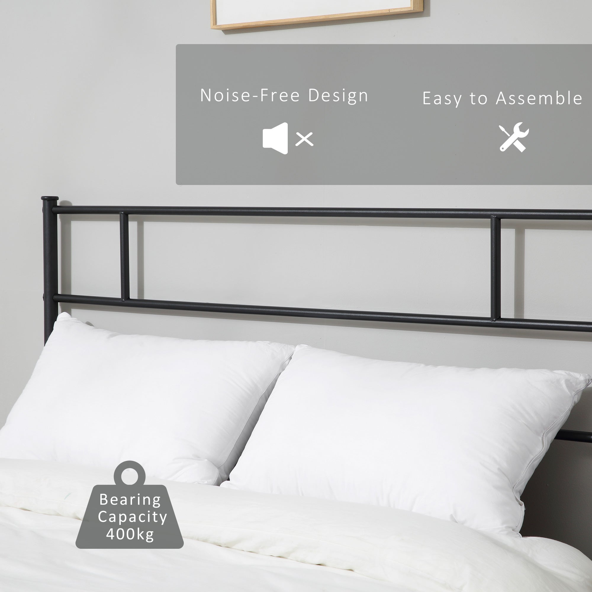 King Metal Bed Frame Solid Bedstead Base with Headboard and Footboard, Metal Slat Support and Underbed Storage Space, Bedroom Furniture, Black