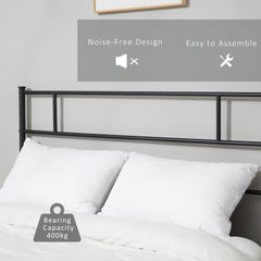 King Metal Bed Frame Solid Bedstead Base with Headboard and Footboard, Metal Slat Support and Underbed Storage Space, Bedroom Furniture, Black