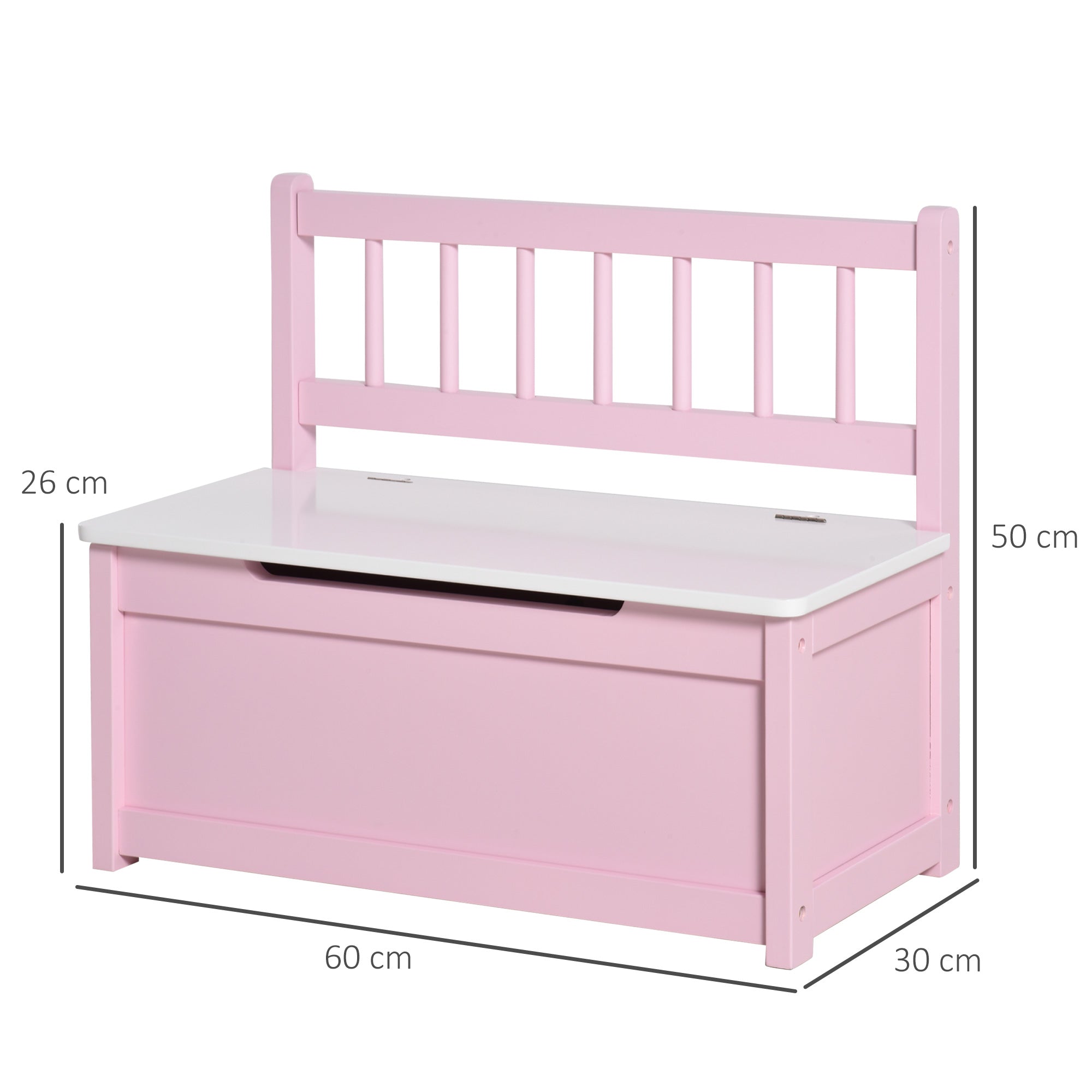 2 In 1 Wooden Toy Box, Seat Storage Bench, Storage Chest Cabinet Organiser with Safety Pneumatic Rod, Pink