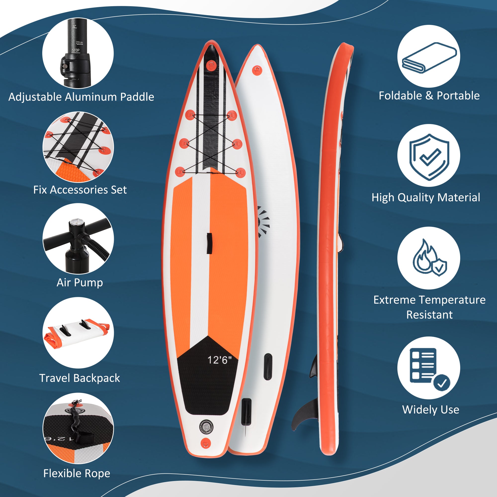 10'6" x 30" x 6" Inflatable Stand Up Paddle Board, Non-Slip Deck Board with Adj Paddle, ISUP Accessories and Carry Bag, for Youth Adults Beginner, White