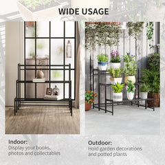 Fynco - Three-Tier Metal Plant Shelf - Black