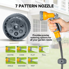 Fynco - Retractable Hose Reel Wall Mounted, 30+2m Garden Hose Pipe Reel with Lock, Auto Rewind, 7 in 1 Spray Nozzle, Includes Wall Fixings, 180° Swivel, Outdoor Watering, Orange