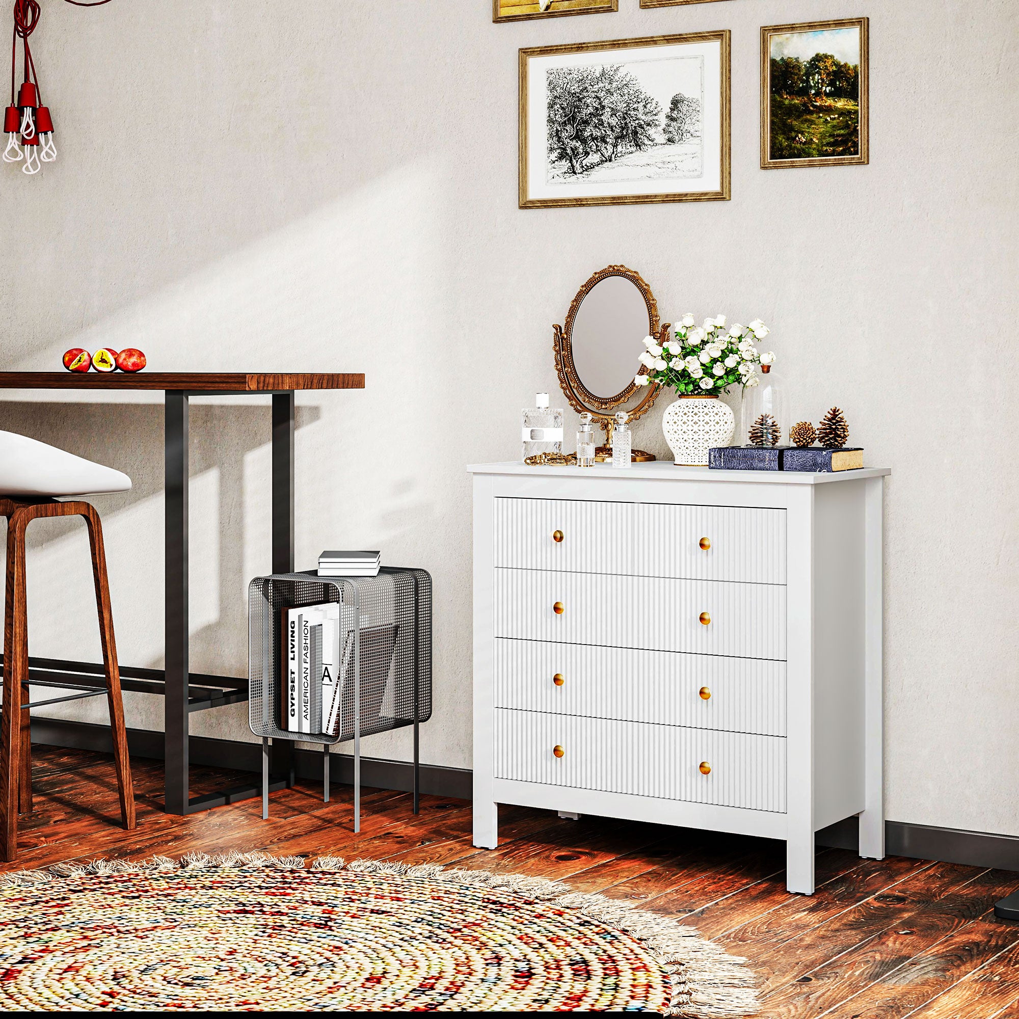 Elegant Chest of Five Drawers - White