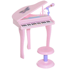 37 Keys Kids Mini Electronic Keyboard Children Grand Piano with Stool Microphone Light Musical Instrument Educational Game Toy Set (Pink)