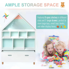 Kids House-Designed Bookshelf, with Drawer – Blue & White