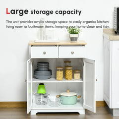 Kitchen Floor Cabinet Side Storage Cupboard Multi-use Sideboard Table with Solid Wood Top, Adjustable Shelf,Drawer for Dining Room, Living Room,Hallway