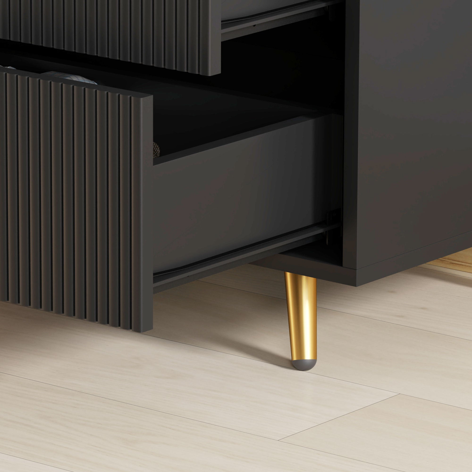 Elegant Four-Drawer Bedside Table - Black