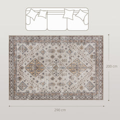 Fynco - Vintage Area Rug, Non-Slip Washable Rug, Flannel Floor Carpet for Living Room, Bedroom, Dining Room, Home Office, 290 x 200 cm, Beige