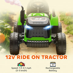 AIYAPLAY 12V Ride on Tractor and Trailer with Remote Control, Music, Shifter, Start-Up Sound, for Kids Ages 3-8 Years, Green