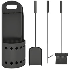 Fynco - 4 Pieces Fireplace Companion Set, Metal Fireplace Accessories Fireside Companion Set with Broom, Shovel, Poker, Bucket, Black
