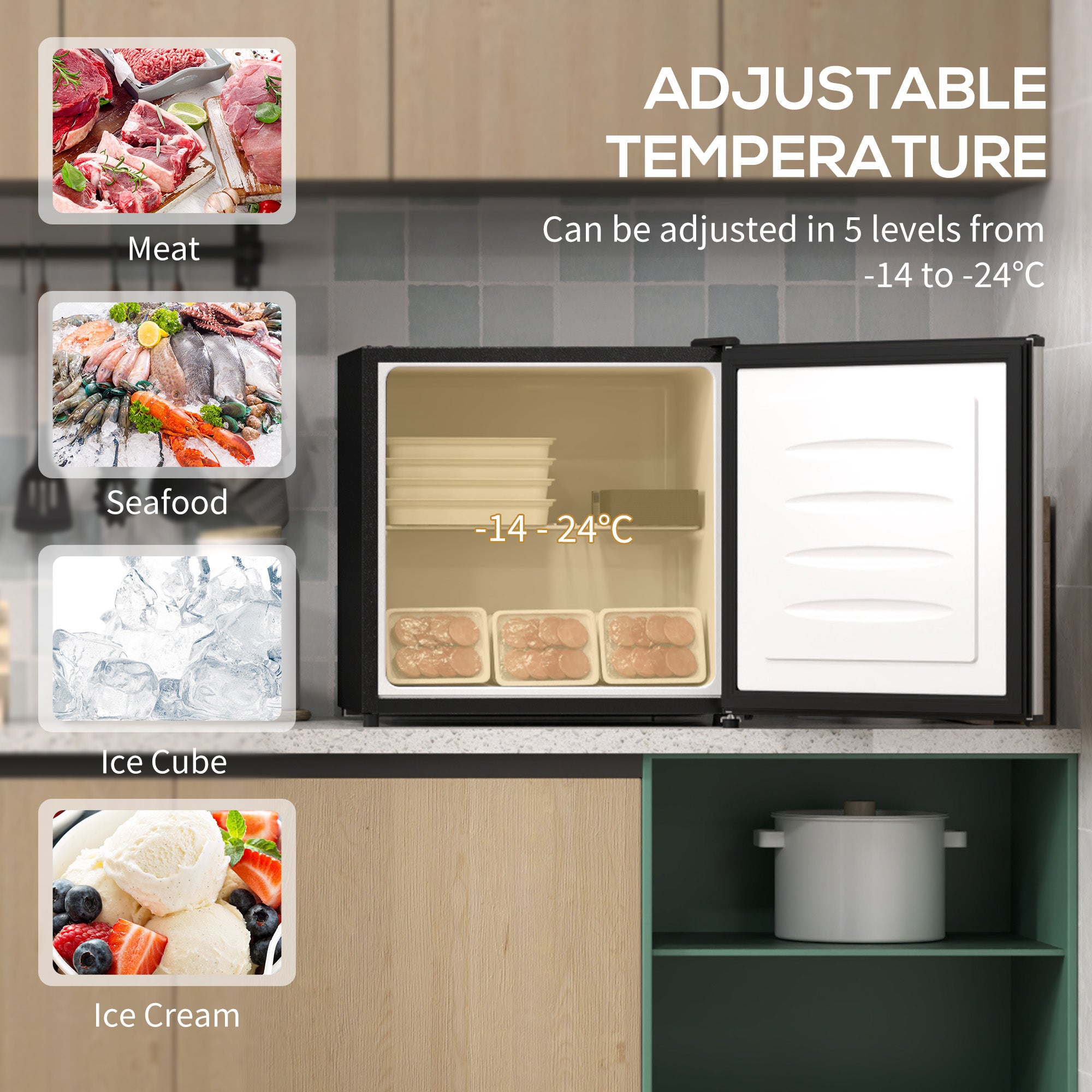 35L Mini Freezer, -24℃ to -14℃ Temperature - Silver Tone