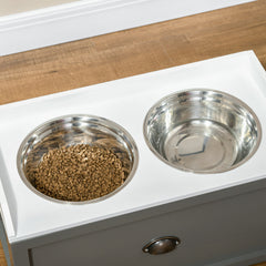 Stainless Steel Raised Dog Bowls, with 21L Storage Drawer for Large Dogs - Grey