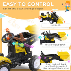 Pedal Go Kart Ride On Excavator W/ Front Loader Digger Four Wheels Child Toy, for 3 Years Old