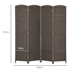 Fynco - 4 Panel Folding Room Divider, Freestanding Privacy Screen for Living Room, Bedroom and Office, 160 x 170cm, Brown