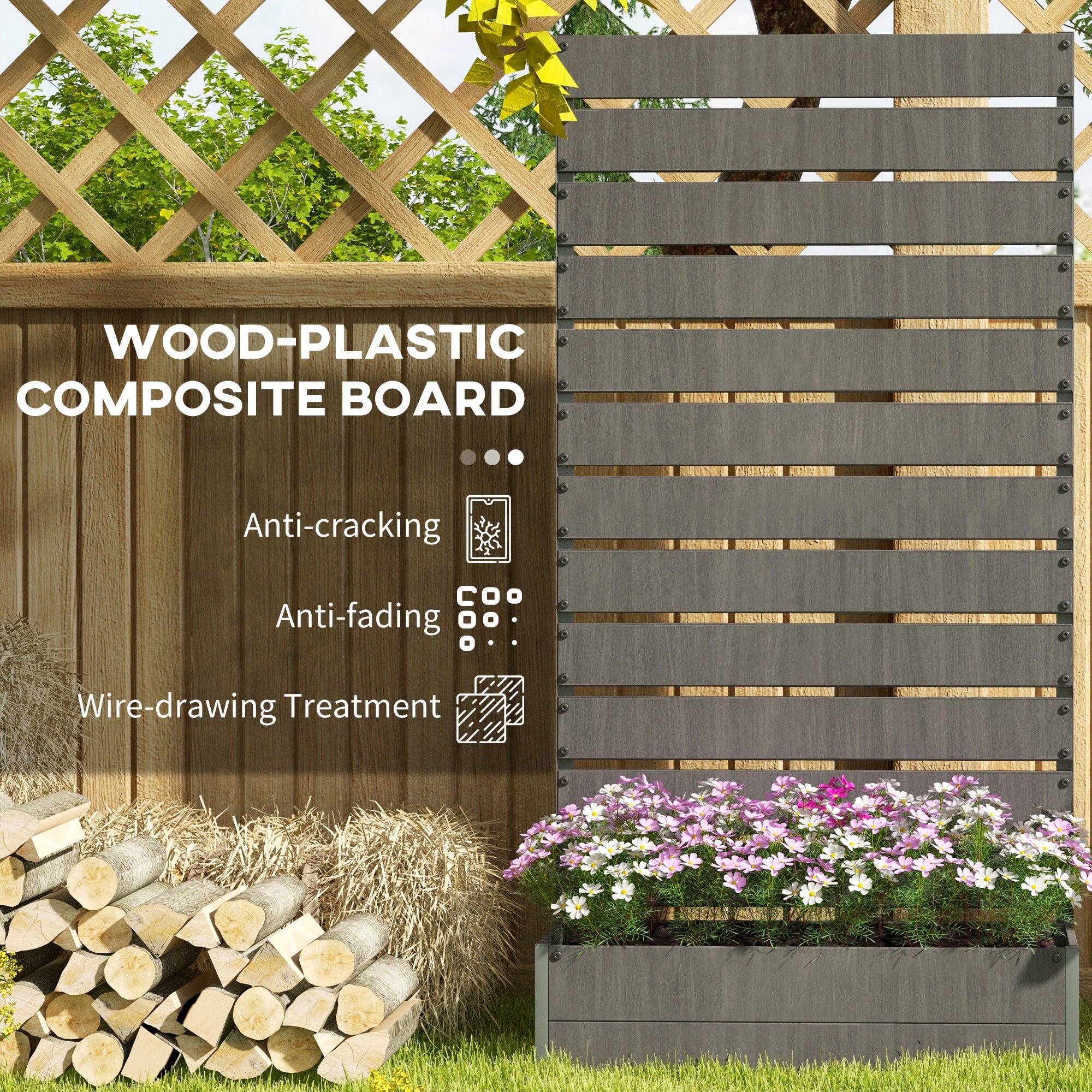 Fynco - Raised Bed for Garden, Planter with Trellis for Climbing Plants, Vines, Planter Box with Drainage Gap, Dark Grey