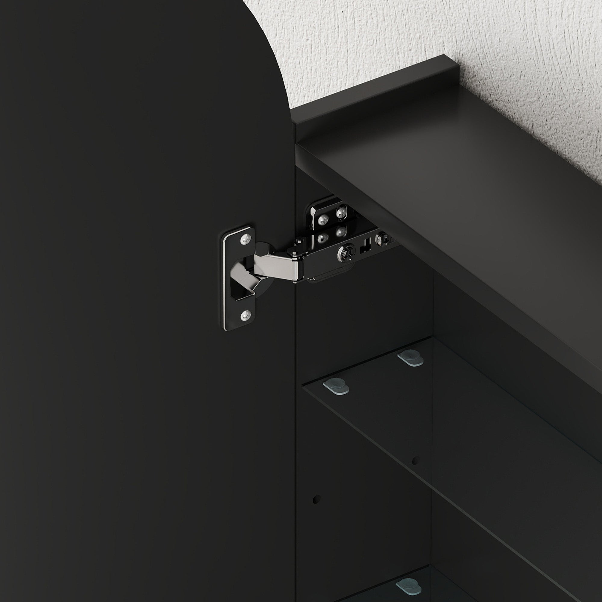 Fynco - Arched Bathroom Mirror Cabinet with Adjustable Glass Shelves - Black