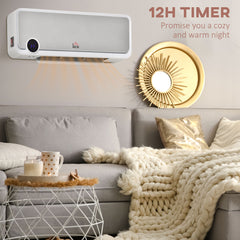 Fynco - Wall Downflow Heater 2 Heat and Fan 1000W/2000W, Electric Space Heater with Timer Remote Oscillating, for Bedroom Home Office, White and Silver