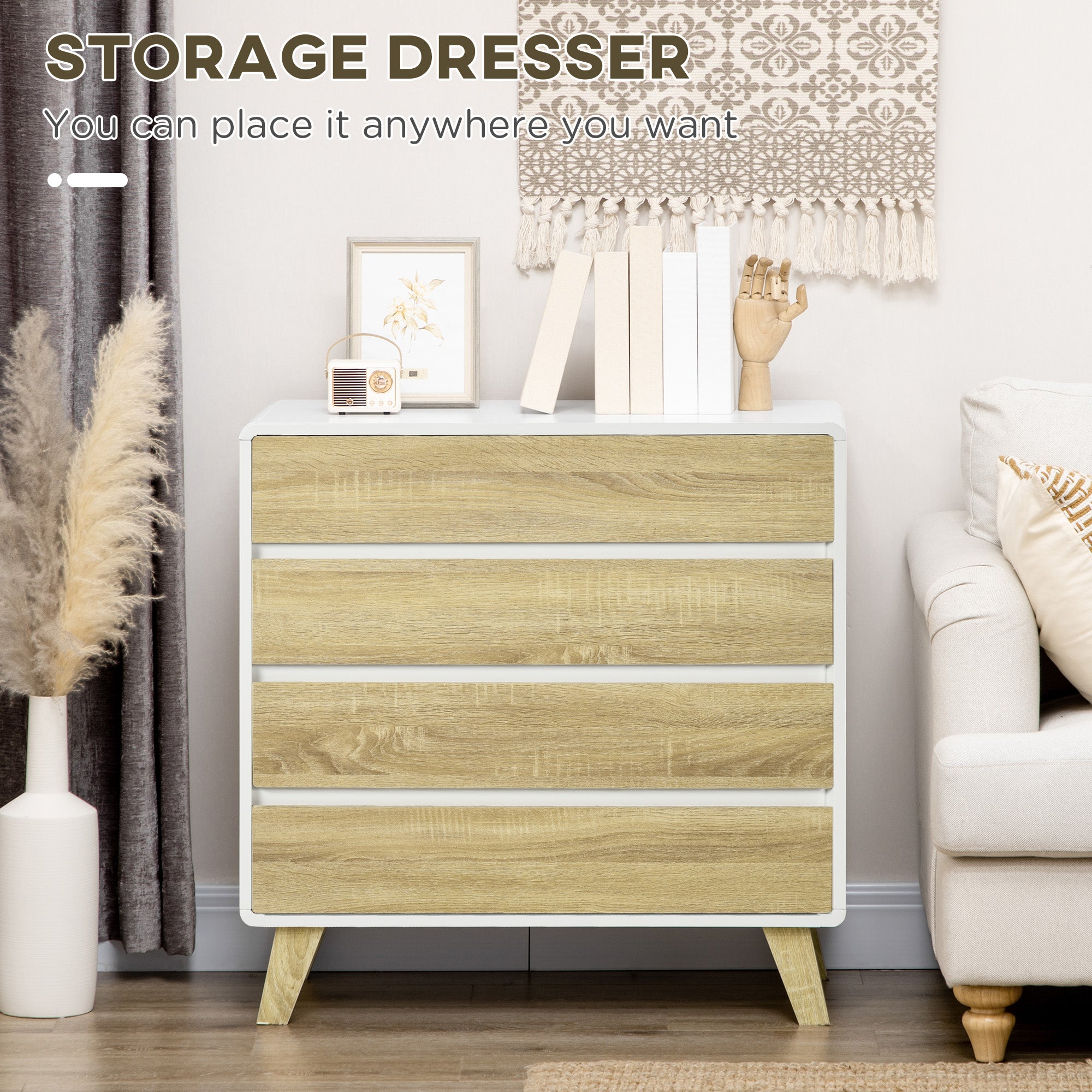 Chest of Four Drawers - Wood-Effect/White