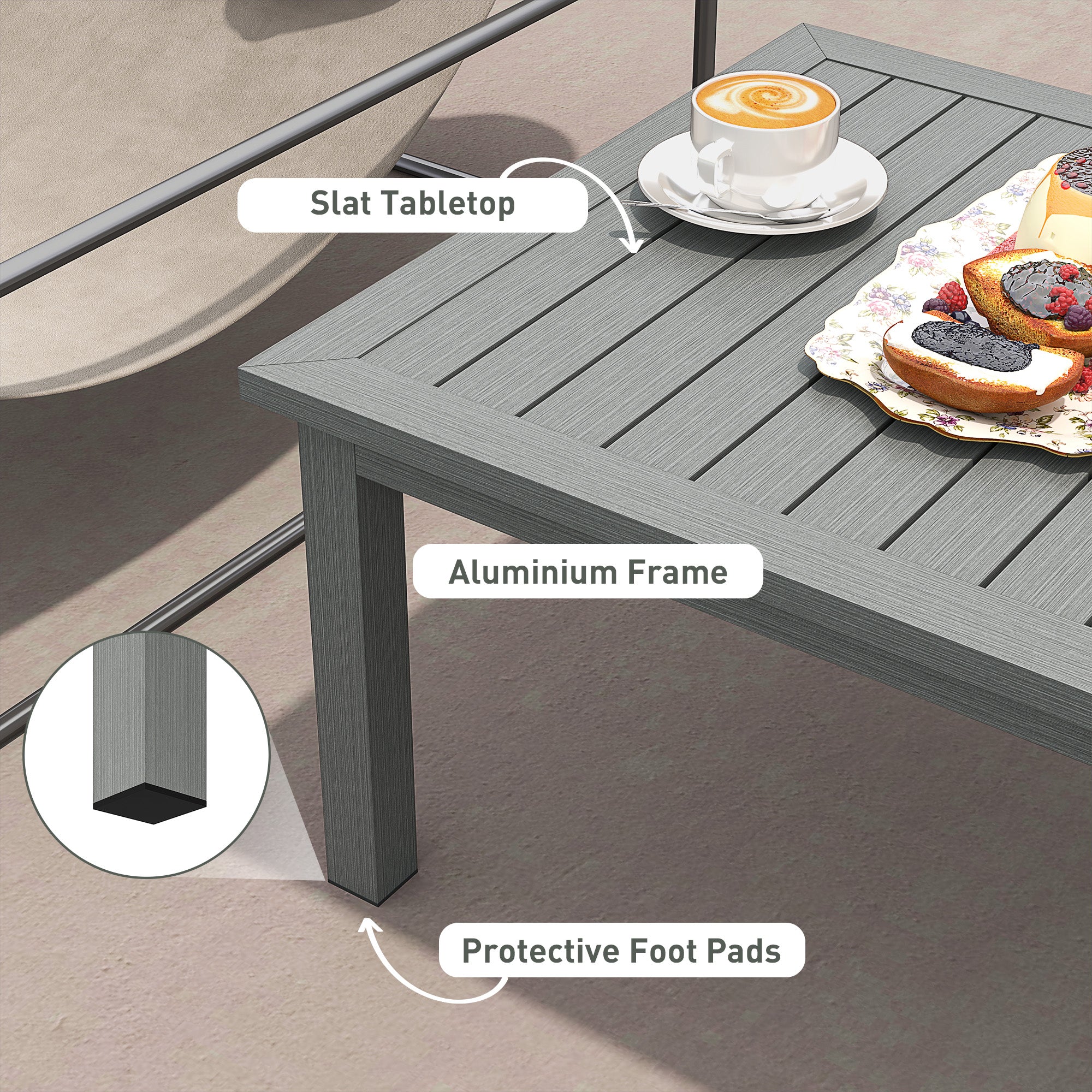 100cm x 60cm Aluminium Outdoor Coffee Table - Grey