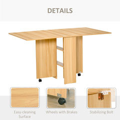 Fynco - Folding Dining Table, Drop Leaf Table for Small Spaces, Foldable Rectangular Tabletop with Storage Shelves for Kitchen, Dining Room, Teak