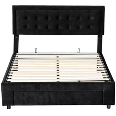 Fynco - King Size Ottoman Bed Frame, with Front Drawer - Black