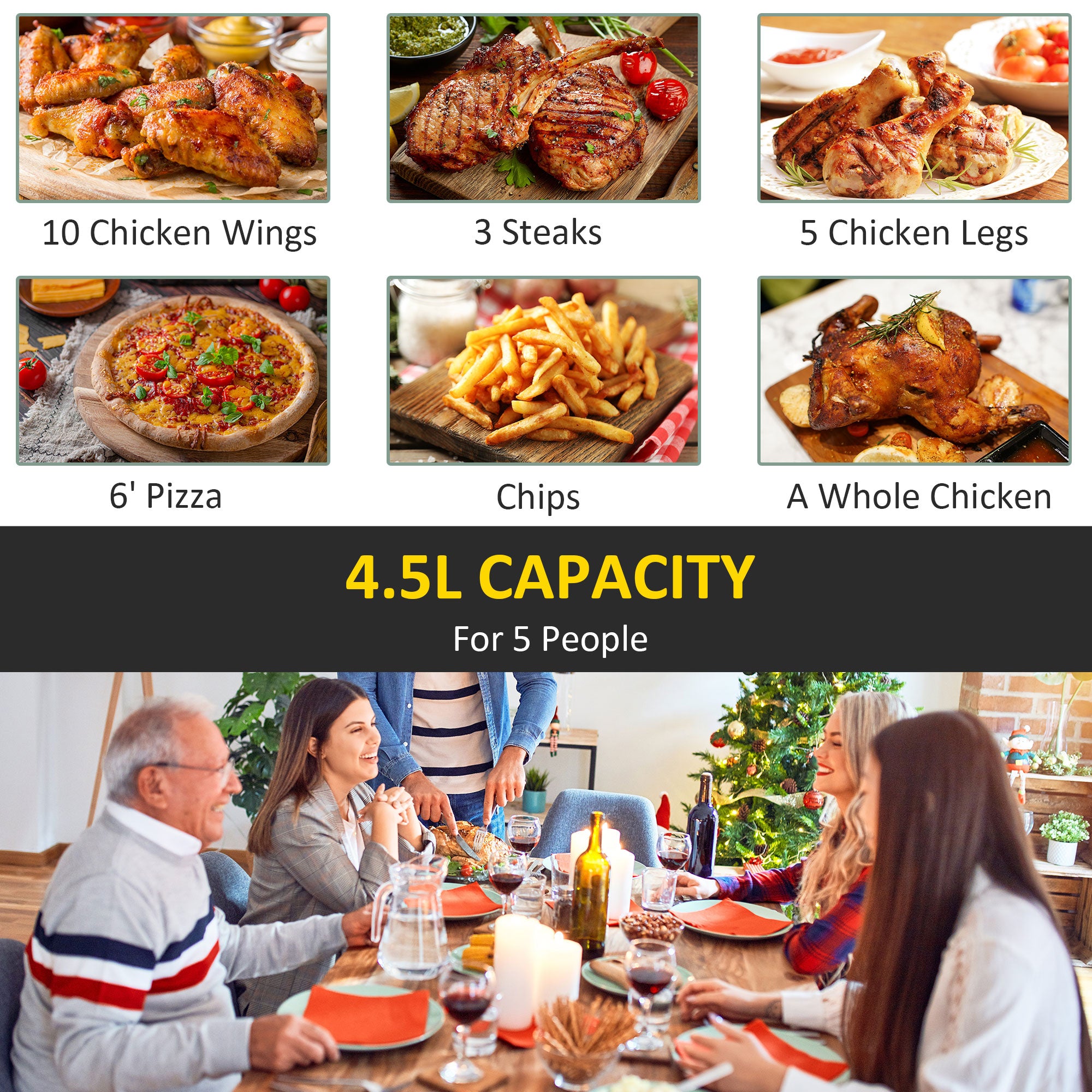 4.5L Air Fryer, 1500W Air Fryer Oven with Rapid Air Circulation, Adjustable Temperature, Timer and Nonstick Basket for Oil Less or Low Fat Cooking, Black