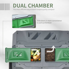 160L 360° Rotating Dual Chamber Composter - Grey