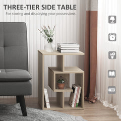 Side Table, 3 Tier End Table with Open Storage Shelves for Living Room, Bedroom, Set of 2, Oak