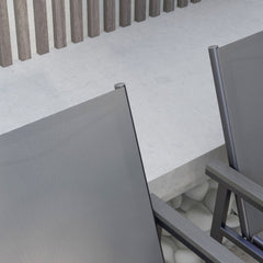 Seven-Piece Metal Dining Set, with Glass-Top Table - Grey