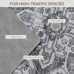 Fynco - Vintage Area Rug, Non-Slip Washable Rug, Flannel Floor Carpet for Living Room, Bedroom, Dining Room, Home Office, 230 x 160 cm, Grey