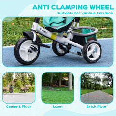 6 in 1 Kids Trike with Parent Handle, Canopy, 5-point Safety Belt, Storage, Footrest, Brake, for 1-5 Years, Green