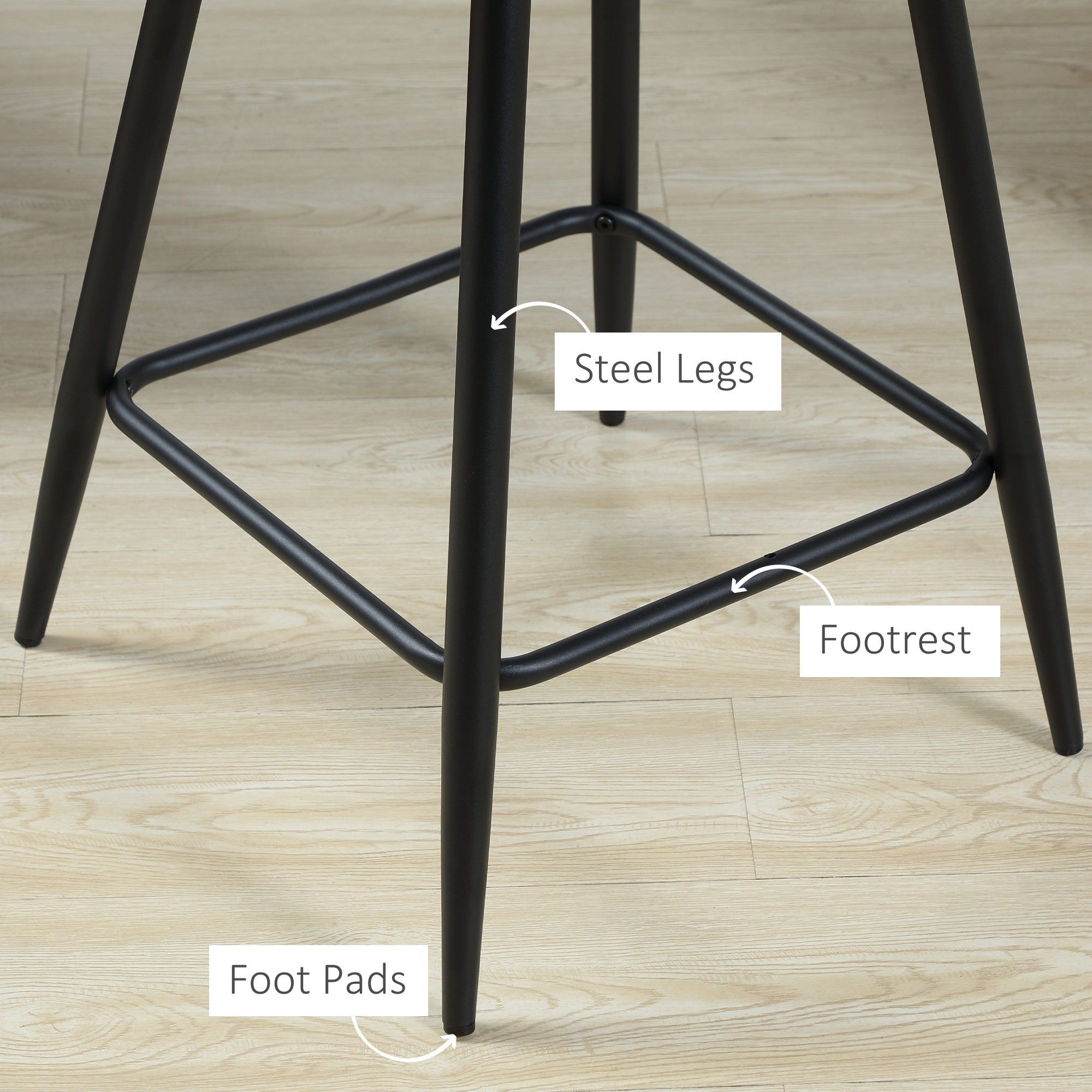 Bar Stools Set of 2, Velvet-Touch Fabric Counter Height Bar Chairs, Kitchen Stools with Steel Legs for Dining Area, Kitchen Island Barstools, Grey