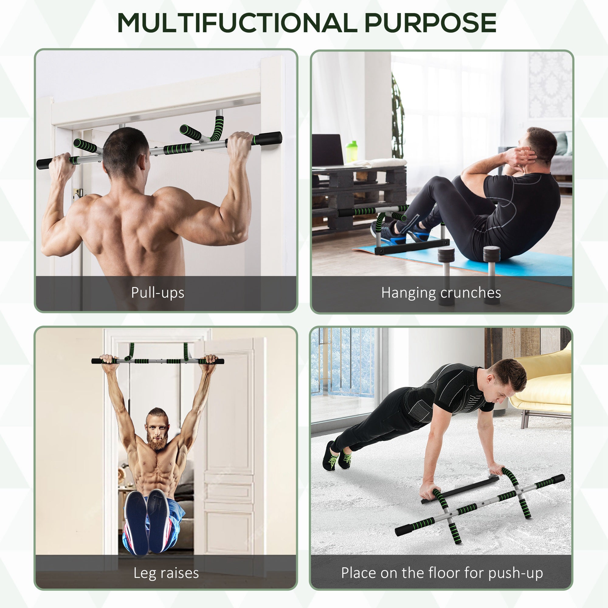Pull-Up Bar for Doorway, Home Fitness Door Horizontal Push up Bar for Indoor Gym Upper Body Workout, Green