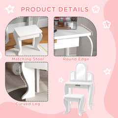 Fynco - Kids Dressing Table Set, with Mirror and Drawer - White