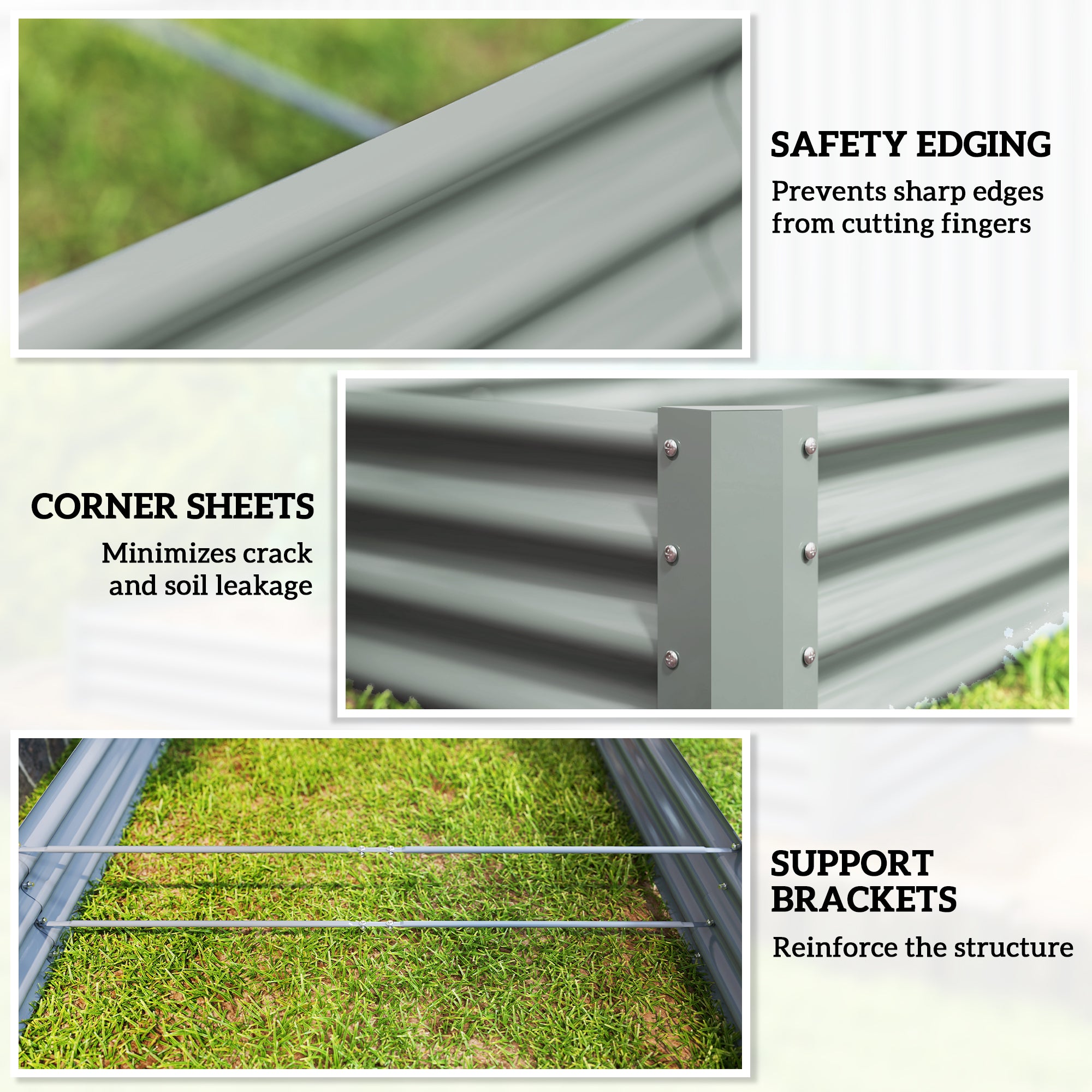 Fynco - 240 x 120cm Galvanised Steel Open Planter - Silver