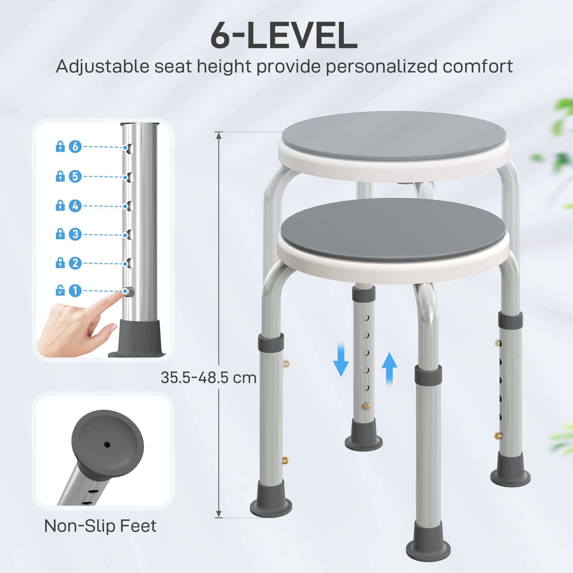 Fynco - 360° Swivel Shower Chair, Height Adjustable Aluminium Shower Stool with Non-Slip Feet for Disabled, Elderly, Grey