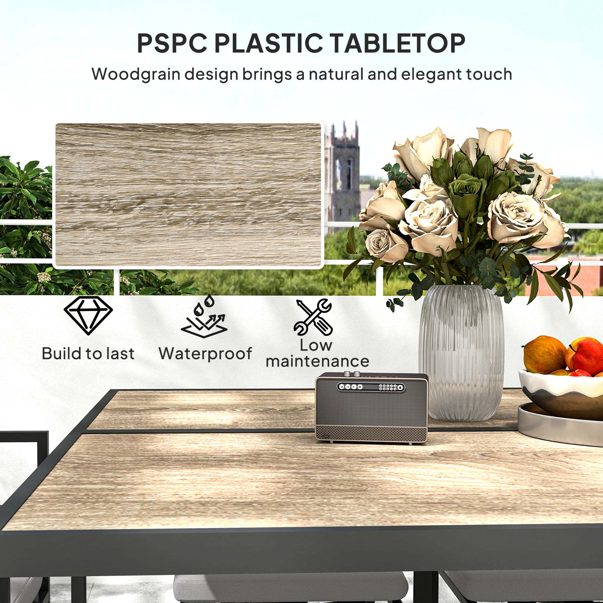 Nine-Piece Steel Frame Garden Dining Set - Grey