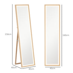 Full Length Mirror, with Adjustable Outer Light, Oak