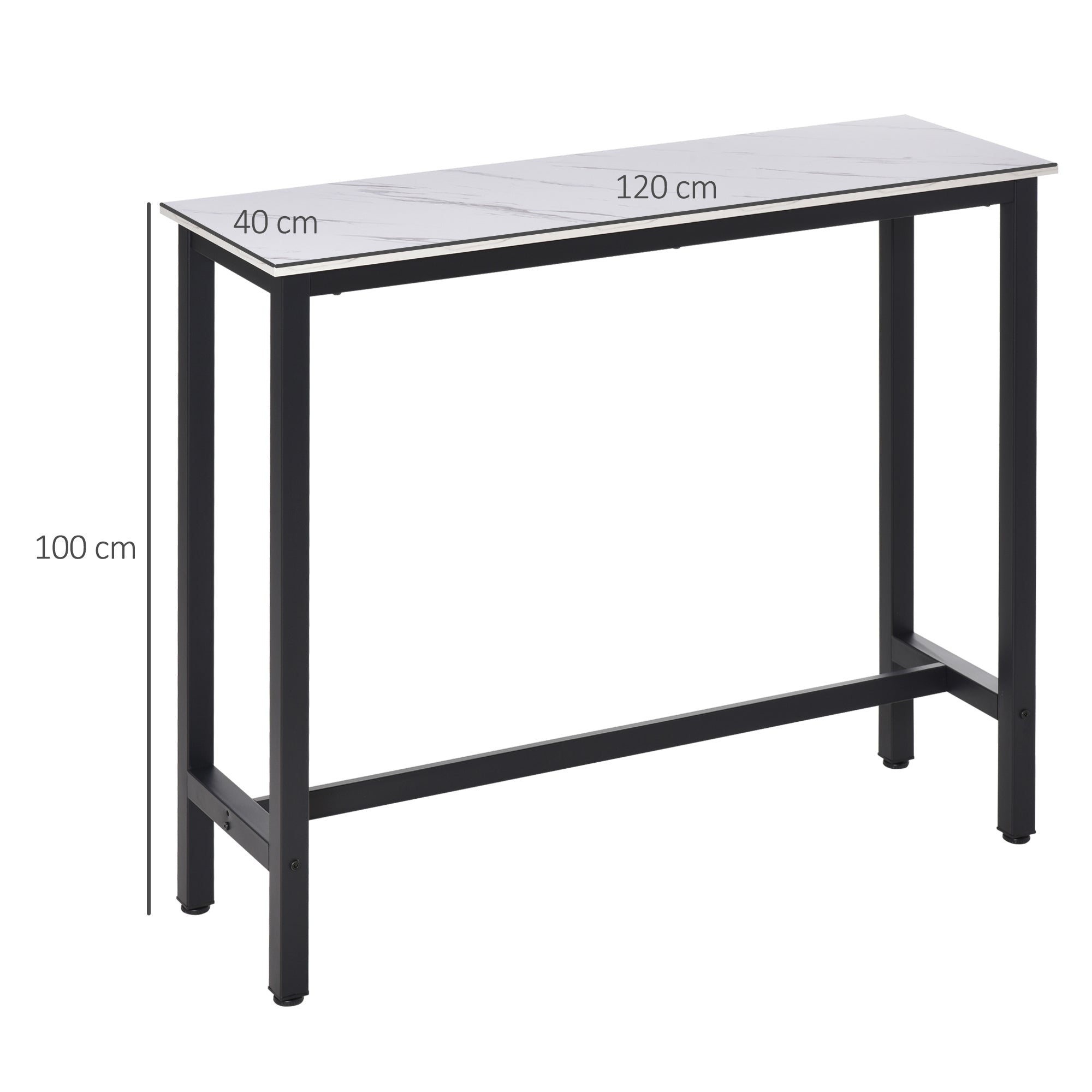 Rectangular Bar Table, Wood Effect Coffee Table for Small Space, Breakfast Dining, Kitchen, Industrial, White & Black