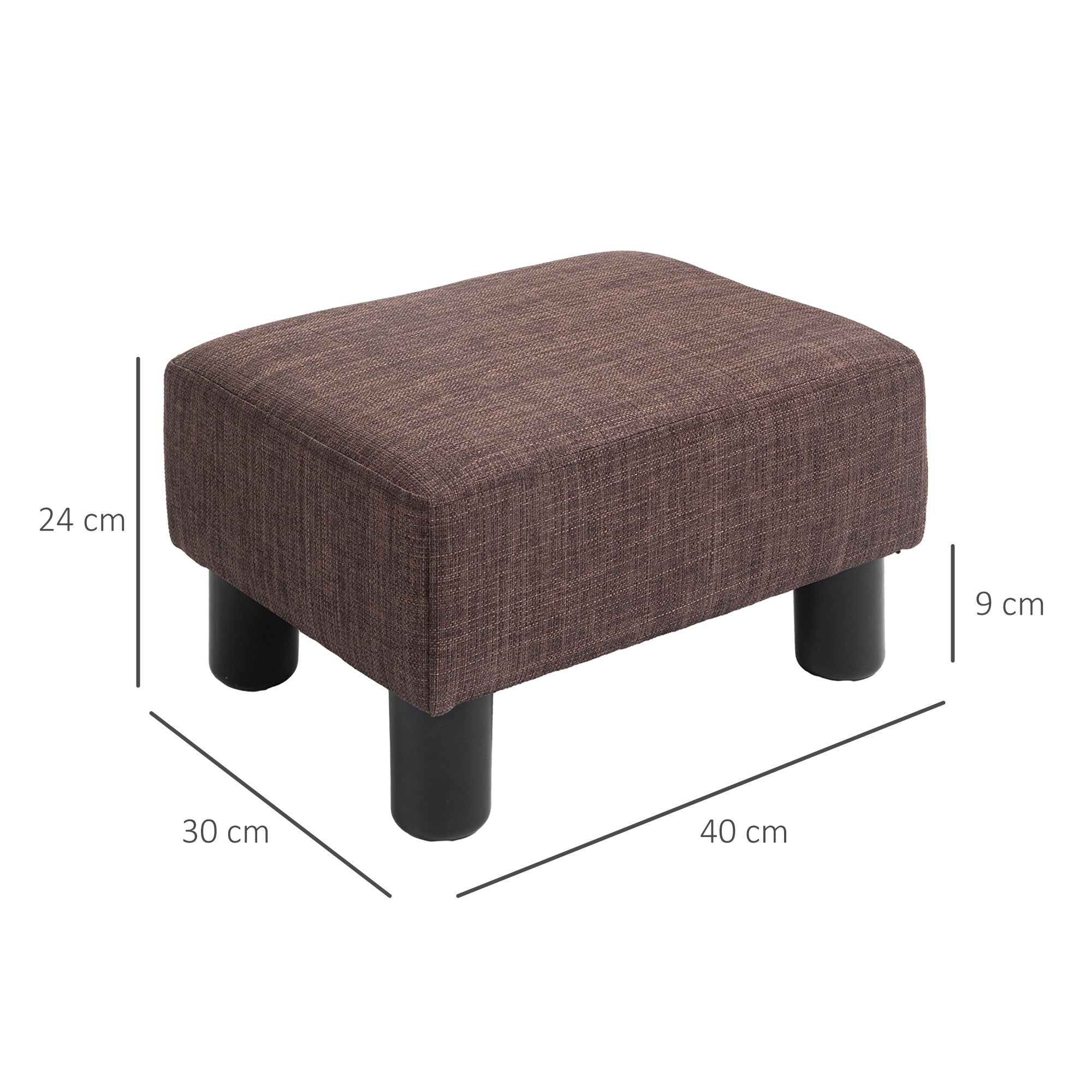 Linen Fabric Footstool Ottoman Cube with 4 Plastic Legs, Brown