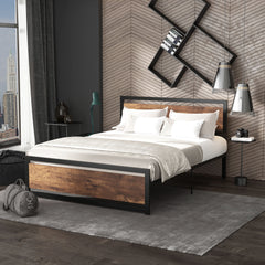 King Size Metal Bed Frame with Headboard & Footboard, Strong Slat Support Full Bed Frame w/ Underbed Storage Space, Bedroom Furniture For Adults