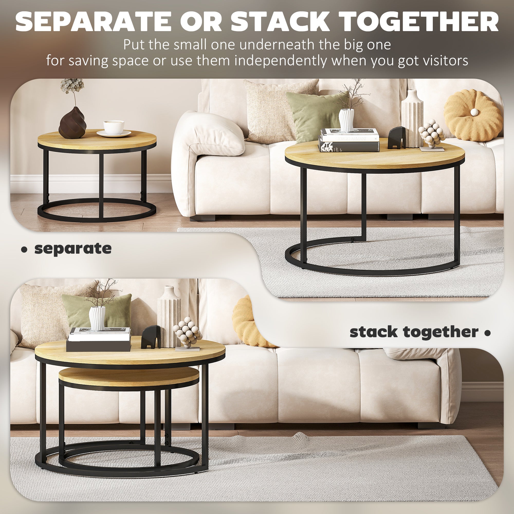 Fynco - Set of Two Wood-Effect Stacking Tables - Natural