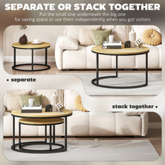 Fynco - Set of Two Wood-Effect Stacking Tables - Natural