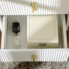 Set of 2 Elegant Chest of Two Drawers - White/Gold-Tone