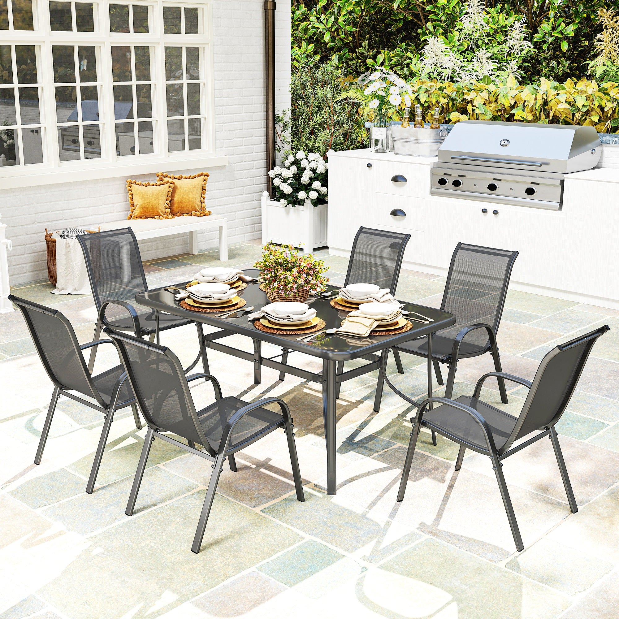 Seven-Piece Outdoor Dining Set - Charcoal Grey