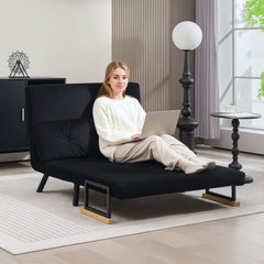 4-in-1 Velvet-Feel Double Sofa Bed, with Pillows - Black